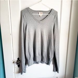 Brooks Brothers Sweater Red Fleece Heather Gray V-Neck Cotton Cashmere Blend M